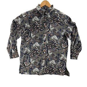Capacity Knits Shirt Womens Small Green Paisley Button Up Tunic Boho Cottage 90s